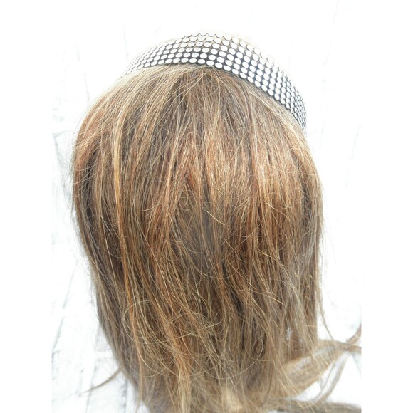 NEW by JUST BASIC, HEADWRAP, HEADBAND BLACK WITH SILVER TONE MULTIPLE ROWS  #2 - Picture 3 of 11